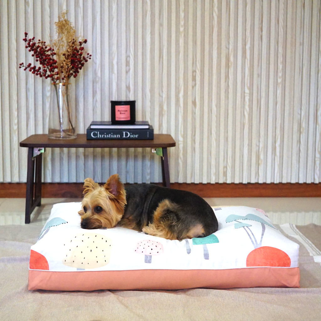 Mushie Dreamcastle cooling dog bed with designer bed covers